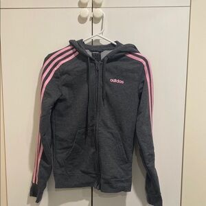 Adidas Gray Hoodie with Pink Stripes